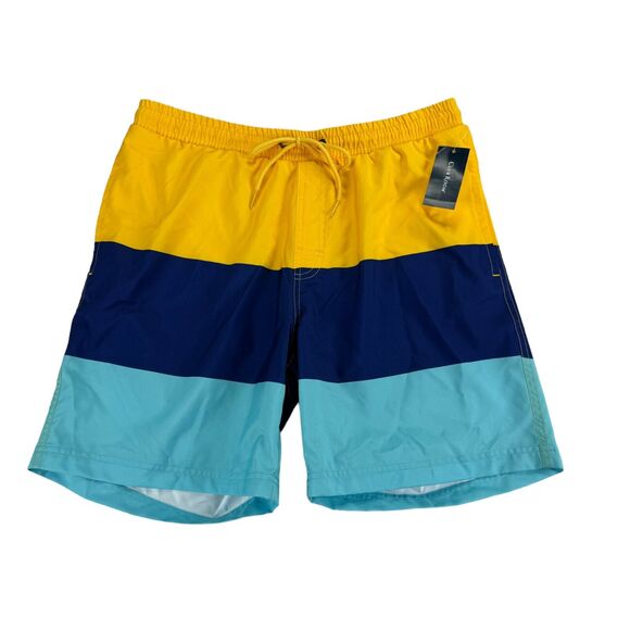Club Room Mens Quick-Dry Colorblock Stripe 7" Swim Trunks Multicolor M - Picture 1 of 5